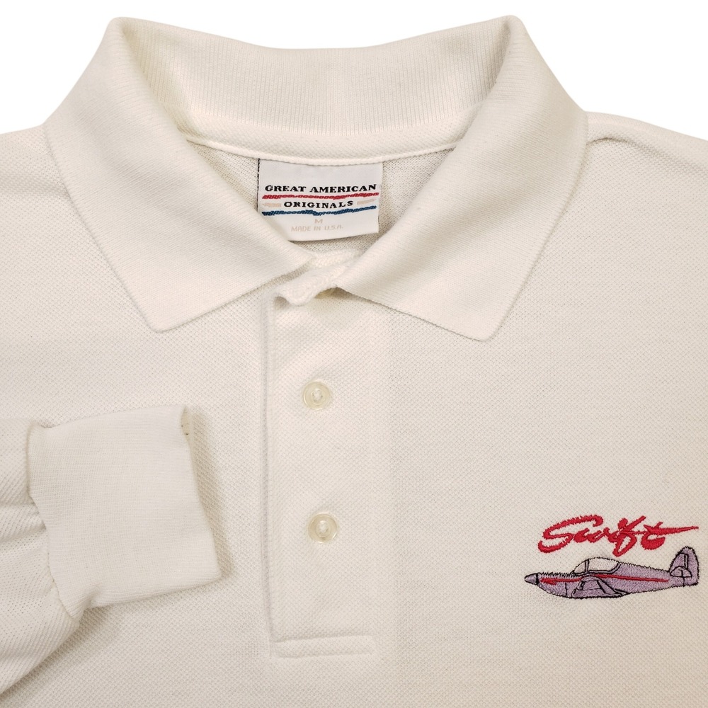 Great American Originals Polo Shirt Mens Medium White Swift Airplane Vintage USA - Picture 1 of 9
